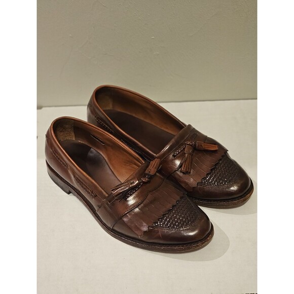 Men's ALLEN EDMONDS CODY Kiltie Tassel Loafers 11 D Brown Woven Leather Shoes - Picture 12 of 14